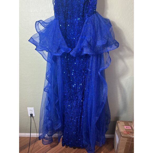 Zeeyecie Sequin High Neck Royal Blue Prom Dress Sparkly Tulle Ball Gown 8 - Picture 3 of 6